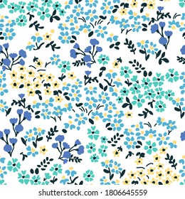 Small summer flowers on white background. Seamless vector pattern. Vintage print with 
 inflorescences. Retro textile collection.