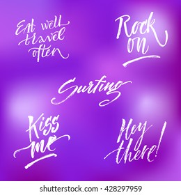 Small summer handdrawn lettering set. Modern calligraphy. Ink illustration. Design for banner, poster, card, invitation, flyer, brochure, t-shirt. Isolated on textured color abstract background