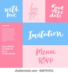 Small summer handdrawn lettering set. Modern calligraphy. Ink illustration. Design for banner, poster, card, invitation, flyer, brochure, t-shirt. Isolated on textured color abstract background