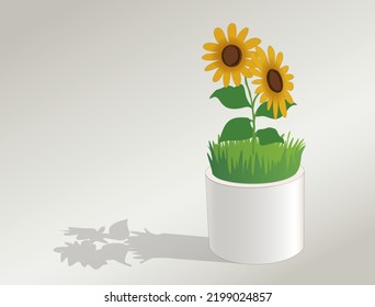 Kleine Sonnenblumenanlage in einer Vase, Vektorgrafik