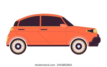 Small suv car 2D linear cartoon object. Powerful machine. Family auto with spacious salon isolated line vector element white background. Off road vehicle side view color flat spot illustration