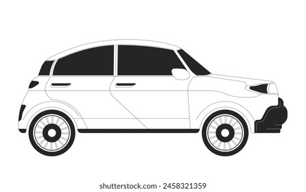 Small suv car black and white 2D line cartoon object. Powerful machine. Family auto with spacious salon isolated vector outline item. Off road vehicle side view monochromatic flat spot illustration