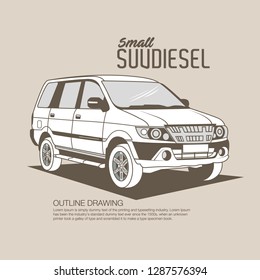Small SUV car isolated outline drawing vector illustration.