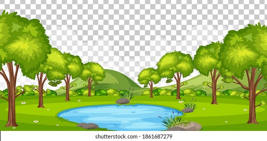 Small swamp in nature park scene on transparent background illustration