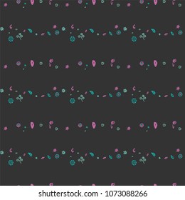 Small swirls and flowers put in lines inside seamless pattern
