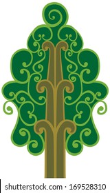 Small swirly abstract tree, decorative element for design. Isolated on white. Vector  elements are grouped and easy to recolor. 