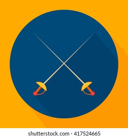 Small swords crossed. Vector icon of crossed epees with long shadow flat design.  