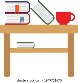 Una mesita de noche o una mesita de noche. Libros. Símbolo de conocimiento acumulado. Biblioteca.