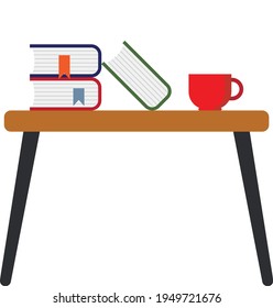 Small table or bedside table. Books. Accumulated knowledge symbol. Library.