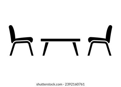 Small table and chairs icon. Coffee table. Black silhouette. Front side view. Vector simple flat graphic illustration. Isolated object on a white background. Isolate.