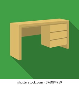 A small table for writing.Wooden table on legs with drawers.Bedroom furniture single icon in flat style vector symbol stock illustration.