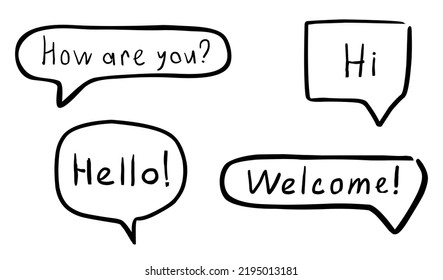 Small Talk Frames, Greeting Speech Bubbles, Conversation Clouds With Hello, Chat Balloons