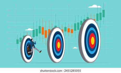 small target achievement as motivate to achieve bigger target or goal, strategies to inspire greater success, Businessman breakthrough small target archery as motivate to breakthrough bigger target