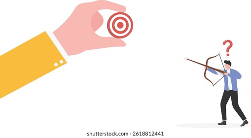 small target, task or goal, one hand holding a big target and the other hand holding a small target

