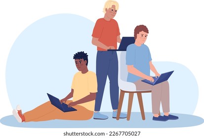 Small team building startup business flat concept vector spot illustration. Editable 2D cartoon characters on white for web design. Teamwork, cooperation creative idea for website, mobile, magazine