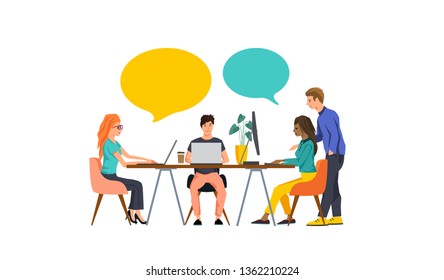 A small team of people working together to build a business. Vector illustration.