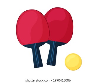 Small tennis equipment vector illustration. Red rackets and ball in cartoon style. Insulated on white background
