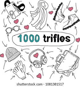 a lot of small things drawn by a marker. screensaver for online store 