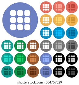 Small Thumbnail View Mode Multi Colored Flat Icons On Round Backgrounds. Included White, Light And Dark Icon Variations For Hover And Active Status Effects, And Bonus Shades On Black Backgounds.