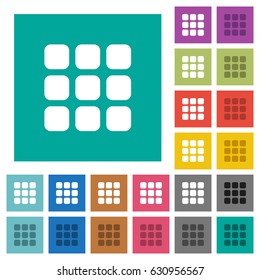 Small thumbnail view mode multi colored flat icons on plain square backgrounds. Included white and darker icon variations for hover or active effects.