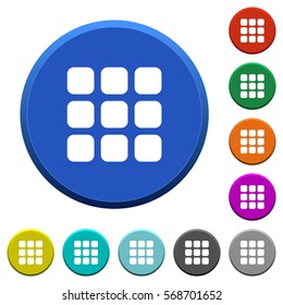 Small thumbnail view mode round color beveled buttons with smooth surfaces and flat white icons