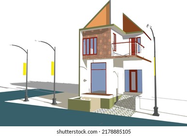 Small and tiny house with light Color. Different facades. contemporary style. isolated building 