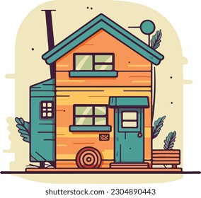 Small tiny house, Paper cut style, simple vector, Flat vector design set, Hand drawn trendy illustration, colored vector, All elements are isolated
