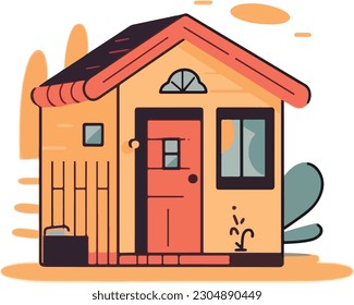 Small tiny house, Paper cut style, simple vector, Flat vector design set, Hand drawn trendy illustration, colored vector, All elements are isolated