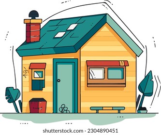 Small tiny house, Paper cut style, simple vector, Flat vector design set, Hand drawn trendy illustration, colored vector, All elements are isolated