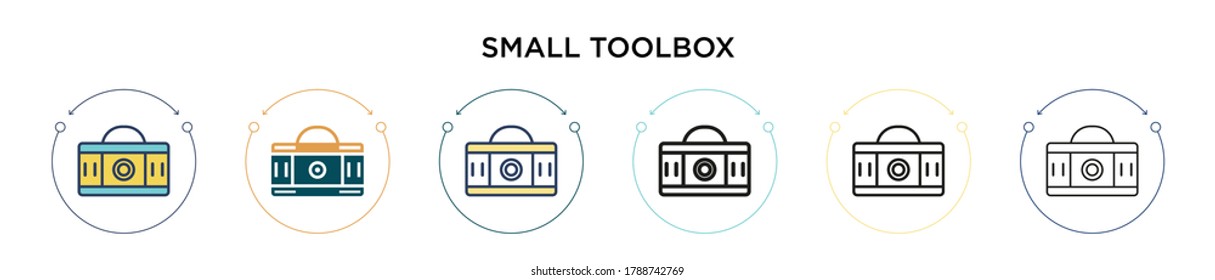 Small toolbox icon in filled, thin line, outline and stroke style. Vector illustration of two colored and black small toolbox vector icons designs can be used for mobile, ui, web