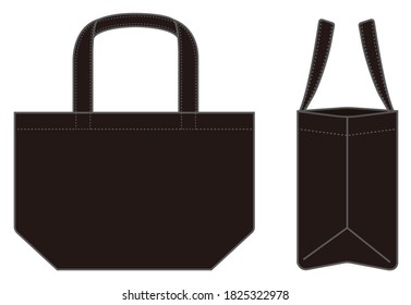 Small tote bag (ecobag , shopping bag) template vector illustration (with side view) / black