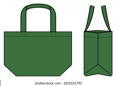 Small tote bag (ecobag , shopping bag) template vector illustration (with side view) / green