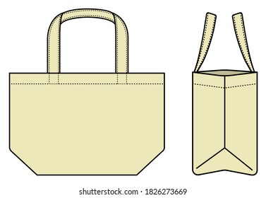 Small tote bag (ecobag , shopping bag) template vector illustration (with side view) / natural