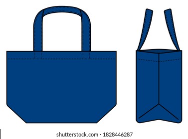 Small tote bag (ecobag , shopping bag) template vector illustration (with side view) / blue