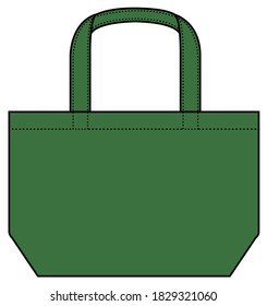 Small tote bag (ecobag , shopping bag) template vector illustration / green