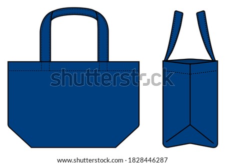 Small tote bag (ecobag , shopping bag) template vector illustration (with side view) / blue