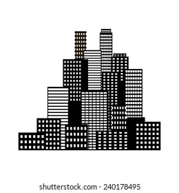 A Small Town In Black And White. Modern Big City, High-rise Buildings, Skyscrapers. Vector. Icon.