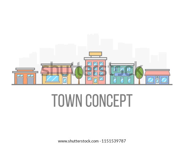 Small Town Concept Linear Color Cityscape Stock Vector Royalty