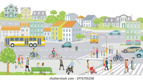 Small town with country houses in the suburb - illustration, vector