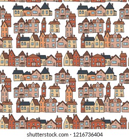 Small town homes vector illustration - seamless pattern.