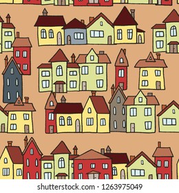 Small town homes vector illustration - seamless pattern.