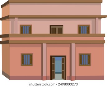 Small town house vector illustration isolated on white background. 2stored home with window and door