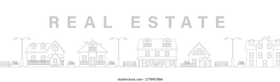 Small town neighborhood line art vector