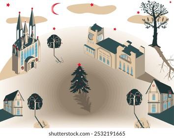 Small town on Christmas night.