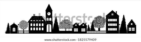 Small Town Silhouette Cutout Skyline Chapel Stock Vector (Royalty Free ...