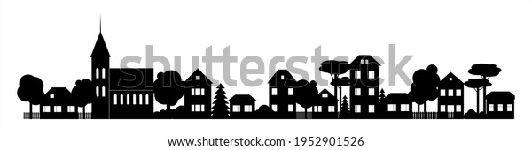 Small Town Silhouette Cutout Skyline Chapel Stock Vector (Royalty Free ...