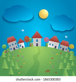 Small town with spring background template