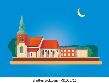 Small town urban landscape in flat design style, vector illustration 