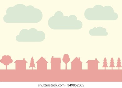 Small town vector contour with blank copy space. Village illustration.