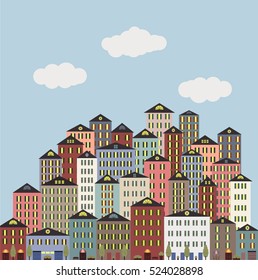 Small town vector illustration of stylized colorful city landscape. Old town